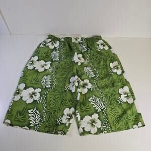 Clear Blue Sky Swim Shorts Size XXL – Green Floral, Made in Korea, Y2K Beachwear